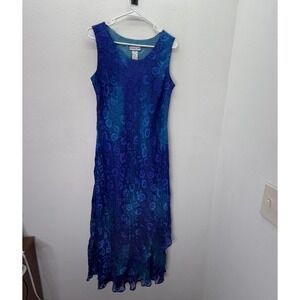 Simply Silk Blend Maxi Dress Womens XL Burnout Fairy 90s Y2K Floral Blue Resort